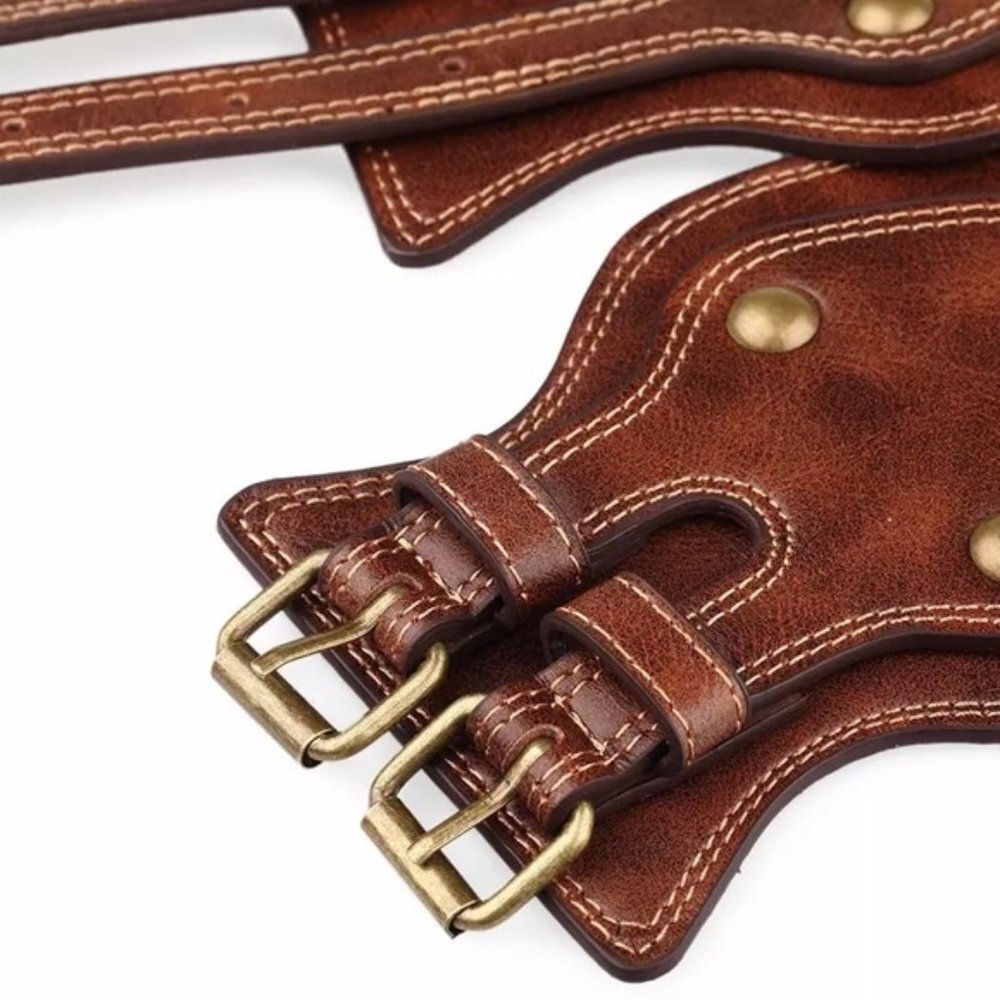 Vintage Boho Leather double belt buckle New - Picture 4 of 5